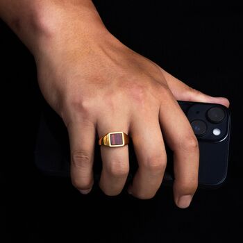 Men's Red Tigers Eye Gold Signet Ring For Men, 5 of 12