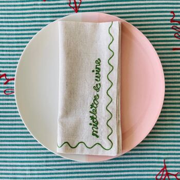 Set Of Six Embroidered Festive Phrase Napkins, 6 of 12