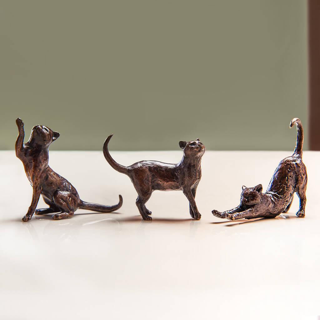Miniature Bronze Cats Gift Set 8th Anniversary Gift