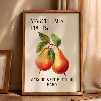 French Fruit Market Art Print Poster, France, Fruit, Pear, Hand Drawn, 3 of 4
