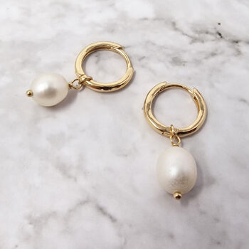 18k Gold Vermeil Plated Pearl Earrings, 2 of 4