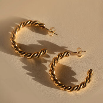 3cm Twisted Rope Croissant Hoop Earrings, 3 of 4