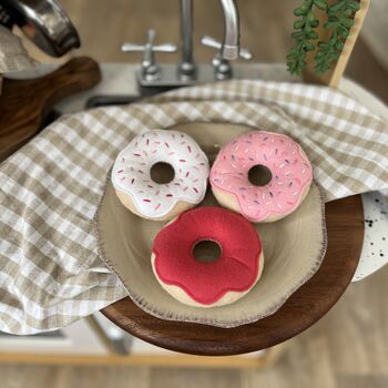Donut Selection Box Felt Food Play Set Of Three Pink, 3 of 4