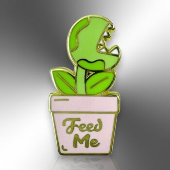 Small Carnivorous Man Eating Flowerpot Plant Hard Enamel Pin Badge, Feed Me Brooch, 3 of 8