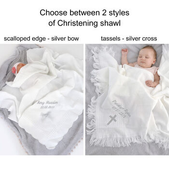 Personalised Baby Christening Silver Embroidered Shawl, 2 of 10