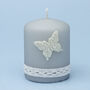 G Decor Emilie Butterfly Grey Lace Pillar Candle, thumbnail 2 of 5