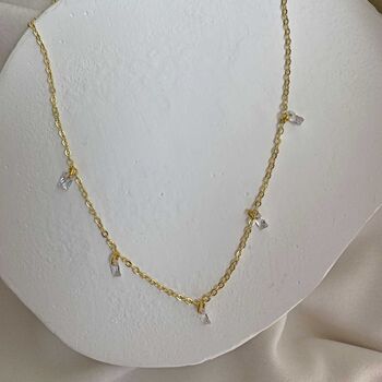 Baguette Diamond Station Necklace Five Diamonds, 5 of 5