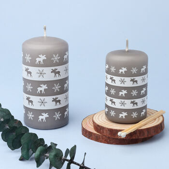 G Decor Elk Snowflake Grey Christmas Pillar Candle, 2 of 6