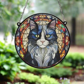 Cat Black And White Stained Glass Effect Suncatcher, 3 of 6