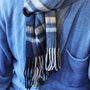 Men's Blue Check Wool And Cashmere Blend Scarf, thumbnail 3 of 12