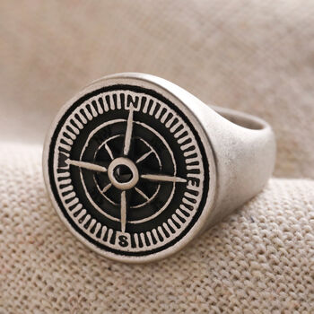Men's Black Gem Compass Stainless Steel Ring, 2 of 9