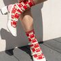 Women's Bamboo Socks Cream/Red, Cherry Squares, thumbnail 1 of 5
