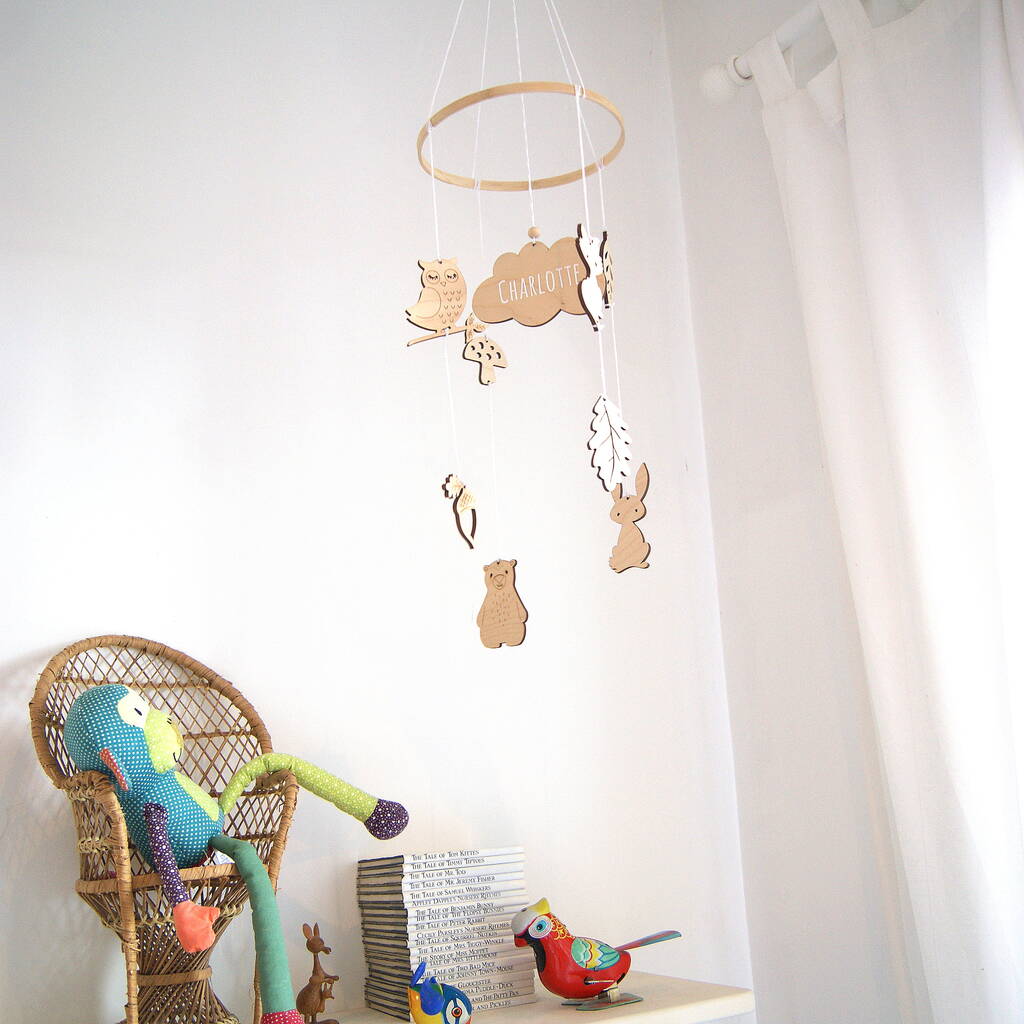 Whimsical Woodland Personalised Wooden Nursery Mobile By The