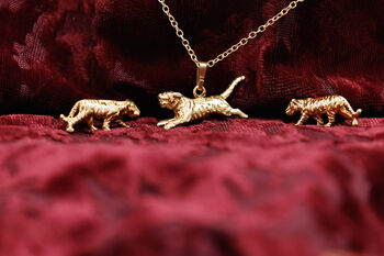 Tiger Set , Pendant And Earrings ,18ct Gold On Silver, 3 of 3