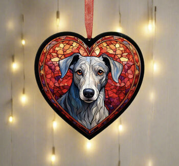 Whippet Stained Glass Effect Heart Suncatcher, 5 of 7