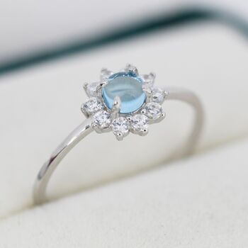 Genuine Blue Aquamarine Halo Ring Sterling Silver, 2 of 12