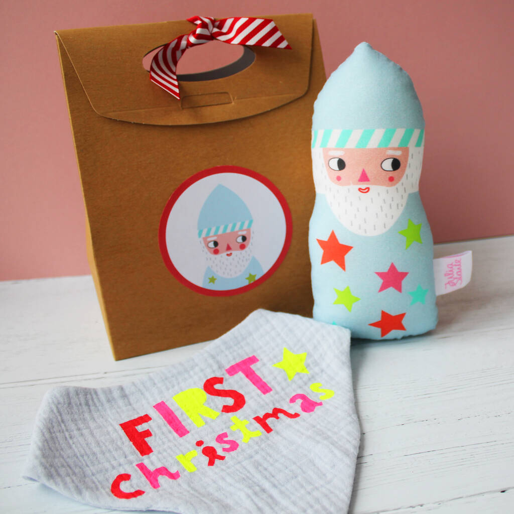 Image of Christmas Rattle And Bib Gift Set