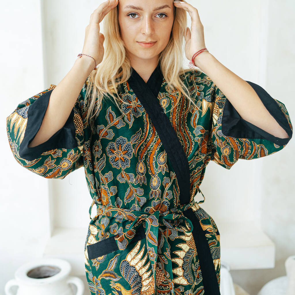 Green Batik Kimono Robe, 1 of 7
