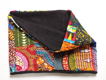 African Patchwork Organic Cotton Fleece Snood Scarf, 5 of 9