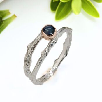 Blue Cabochon Sapphire Woodland Twig Engagement Ring, 4 of 8