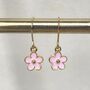 Pink Daisy Enamel Earrings Gold Plated Flower Gift, thumbnail 3 of 5