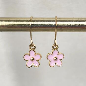 Pink Daisy Enamel Earrings Gold Plated Flower Gift, 3 of 5