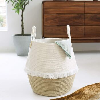 White Cotton And Jute Storage Basket With Tassels, 4 of 4