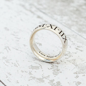 Men's Roman Numerals Personalised Silver Ring, 7 of 10