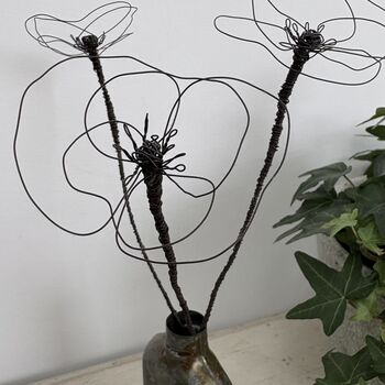 Three Handmade Fine Wire Poppy Flowers, 2 of 8