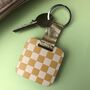 Personalised Yellow Checkered Print Wooden Keyring, thumbnail 1 of 5