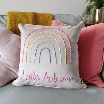 Personalised Pastel Rainbow Velvet Cushion, 2 of 5