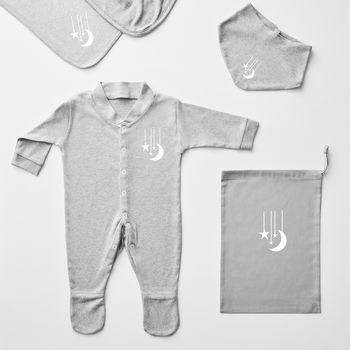 Moon And Star Personalised Baby Sleepsuit, 6 of 12