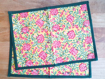 Quilted Block Print Placemat Set, Handmade In India, 6 of 12