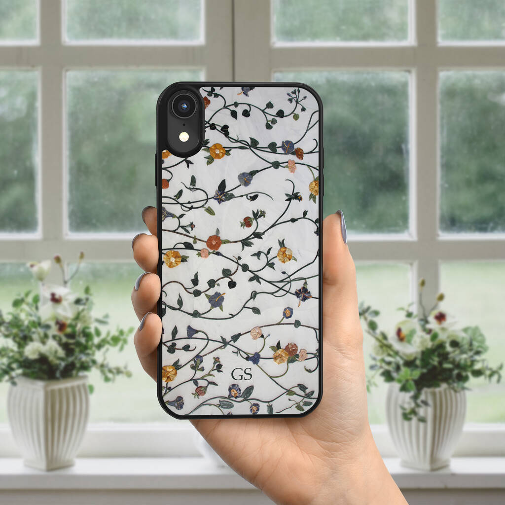 Pressed Flowers On Marble iPhone Case Personalised, 1 of 2