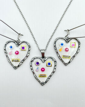 Hand Made Cute Heart Face Character Necklace Silver Or Gold, 6 of 10