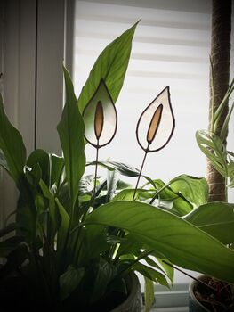 Peace Lily Plant Stake Stained Glass Faux Flowers, 3 of 5