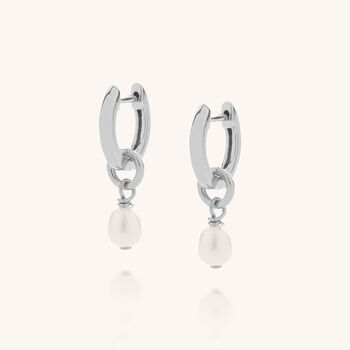 Mini Pearl Hoop Drop Earrings White Bridal Jewellery, 2 of 5