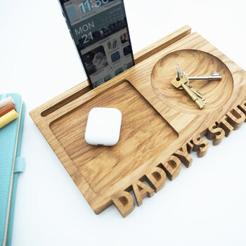 Personalised Solid Oak Desk Tidy And Phone Stand, 4 of 6