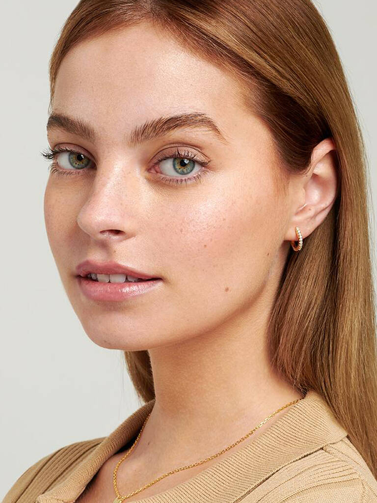 Small Hoop Earrings With White Stones 18ct Gold Plated By MUCHV