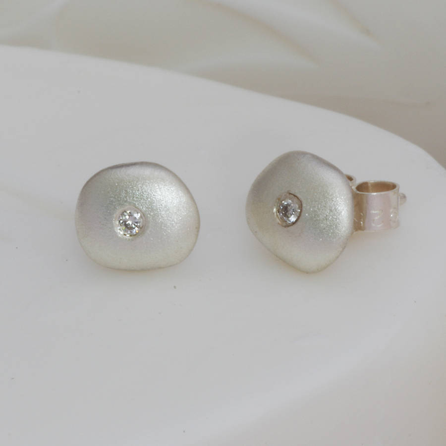 Silver Pebble Diamond Ear Studs, 1 of 2