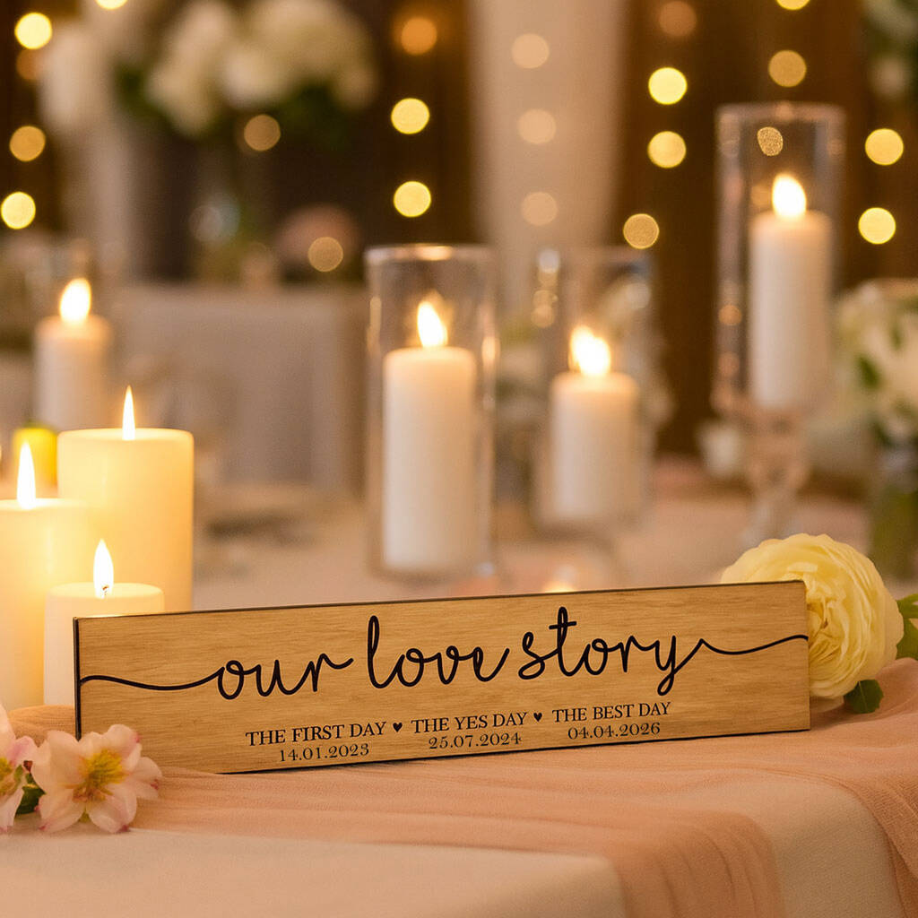 Personalised Wooden Wedding Sign For Your Love Story, 1 of 4