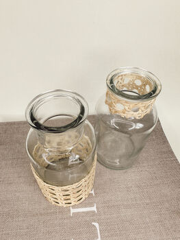 A Pair Of Vintage Rattan Glass Vases, 3 of 4