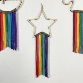 Wooden Star With Luxury Rainbow Knitted Fringing, 2 of 12