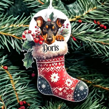 Personalised Doberman Pincer Christmas Stocking Bauble, 2 of 2
