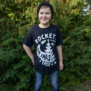 Rocket Around The Xmas Tree Boys' Christmas T Shirt, 3 of 4