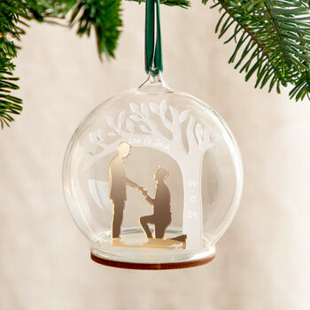 Metallic Engagement Silhouette And Tree Personalised Christmas Bauble, 3 of 6