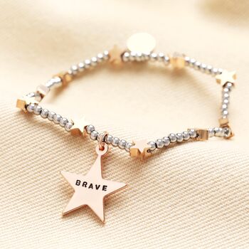 Personalised Stainless Steel Star Beaded Bracelet In Rose Gold, 2 of 2