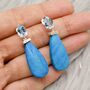 Howlite, Blue Topaz Earrings, Silver Drop Earrings, thumbnail 6 of 7