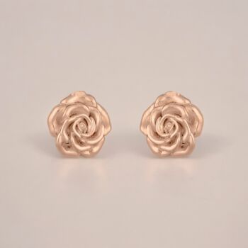 Rose Gold Plated June Birth Flower Rose Stud Earrings, 2 of 4