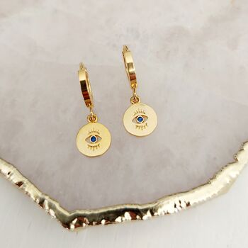 Evil Eye Coin Hoop Earrings, 2 of 6